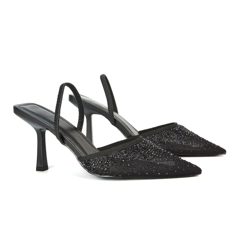Black Pointed Toe Court Shoes, Black Diamante Court Shoes, Pointed Toe Court Shoes, Diamante Court Shoes