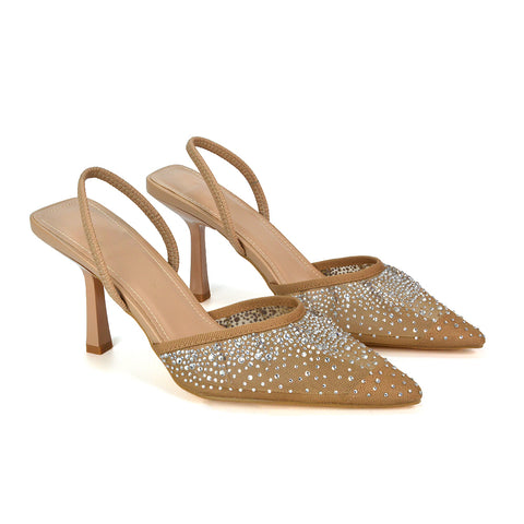 Beige Sparkly Heels, Beige Slingback Heels, Sparkly Heels, Slingback Heels
