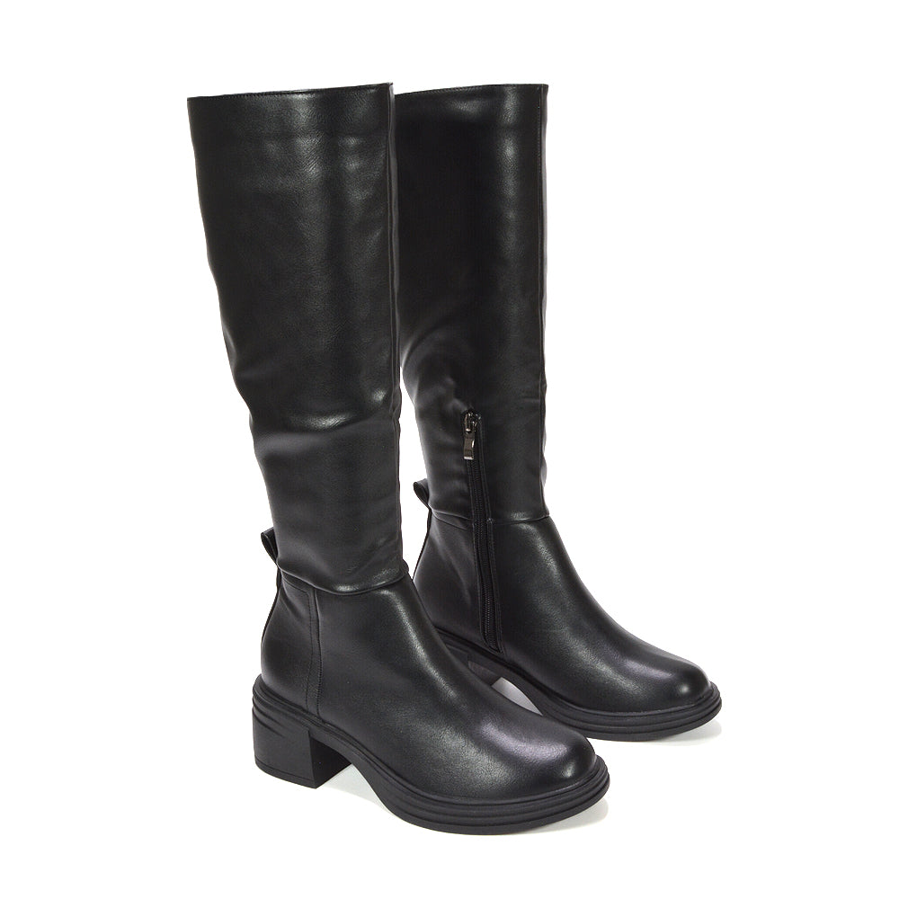 black chunky knee high boots