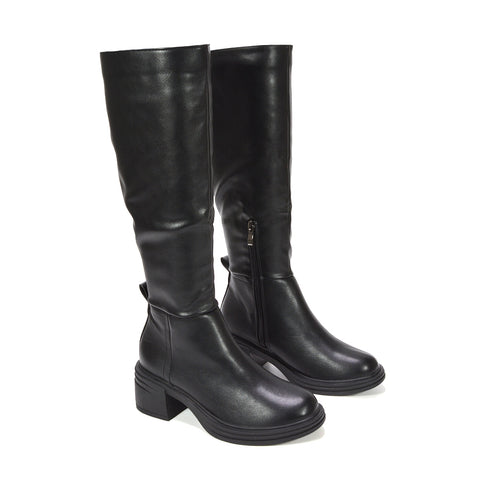 black chunky knee high boots