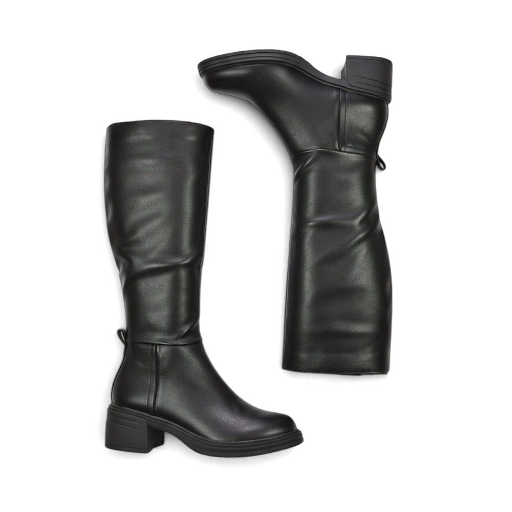 black chunky knee high biker boots