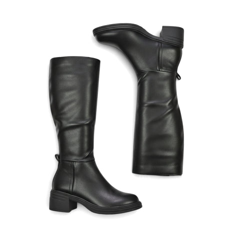 black chunky knee high biker boots