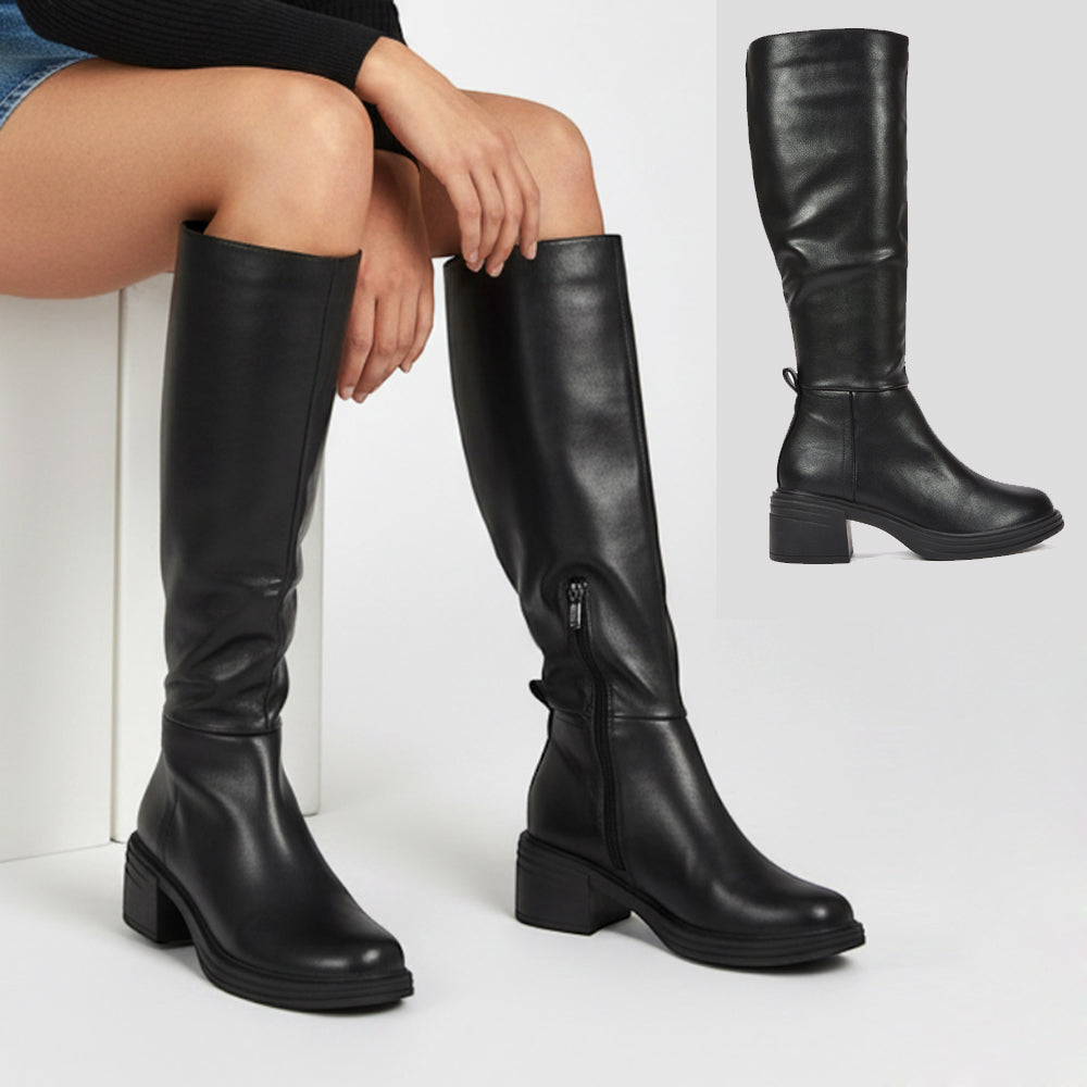 black chunky biker boots