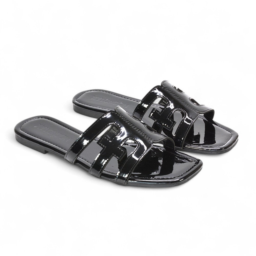 black slip on sandals, black sliders, slip on sandals, sliders