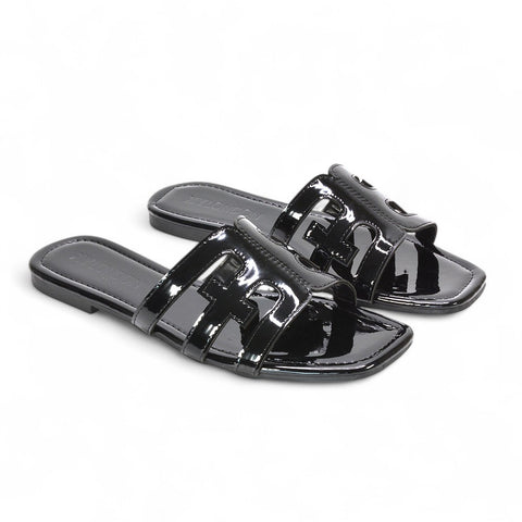 black slip on sandals, black sliders, slip on sandals, sliders