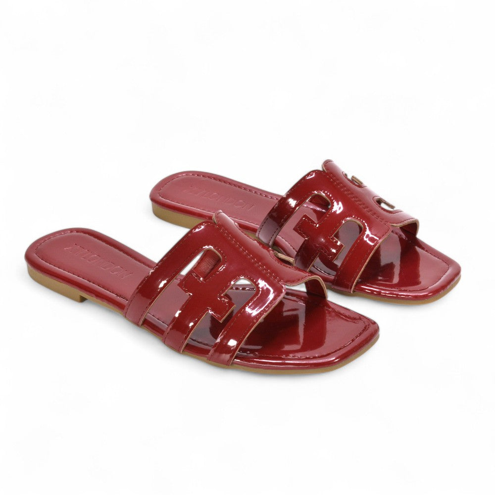 red slip on sandals, red sliders, slip on sandals, sliders