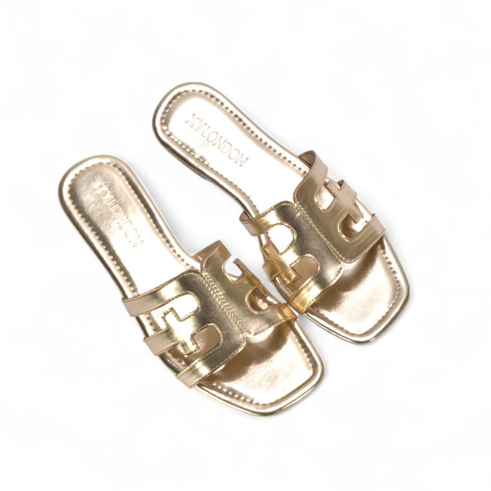 gold cut out sandals, gold strappy sandals, cut out sandals, strappy sandals