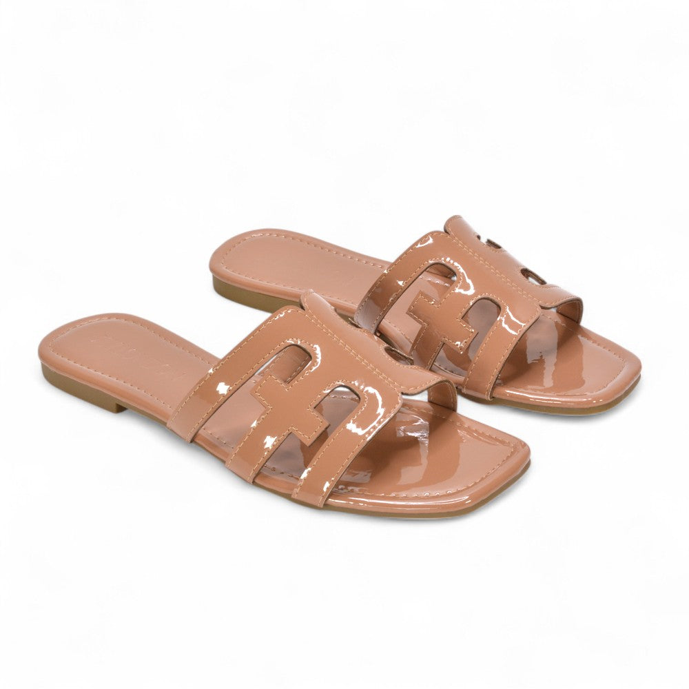 nude slip on sandals, nude sliders, slip on sandals, sliders