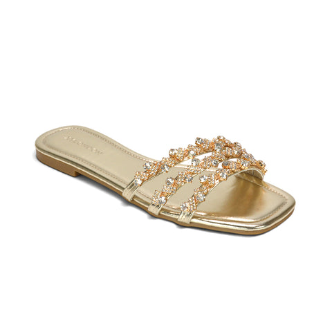 Gold diamante sandals, Sparkly gold slide sandals with rhinestone straps, Women's gold sparkly sandals UK