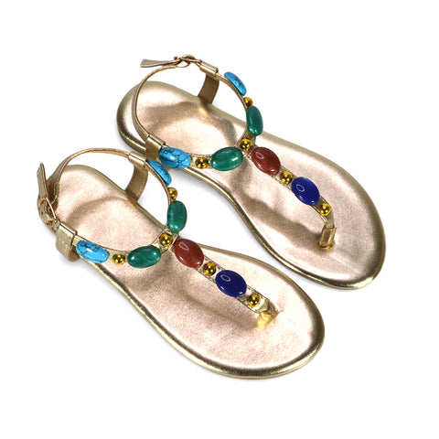 ladies summer sandals, women’s statement flat sandals, festival sandals, statement summer sandals, comfortable holiday sandals women, gold festival sandals, gold summer flat sandals