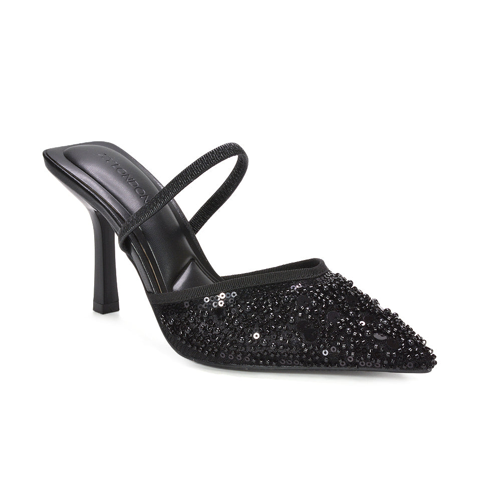 black prom shoes, elegant black sparkly court shoes for parties, black rhinestone embellished heels