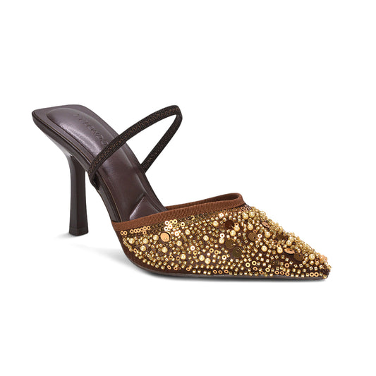 bronze party shoes, chocolate brown sparkly court shoes for parties, chocolate brown court shoes