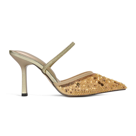 gold slingback heels, women’s gold rhinestone slingback stilettos, gold wedding guest heels, 