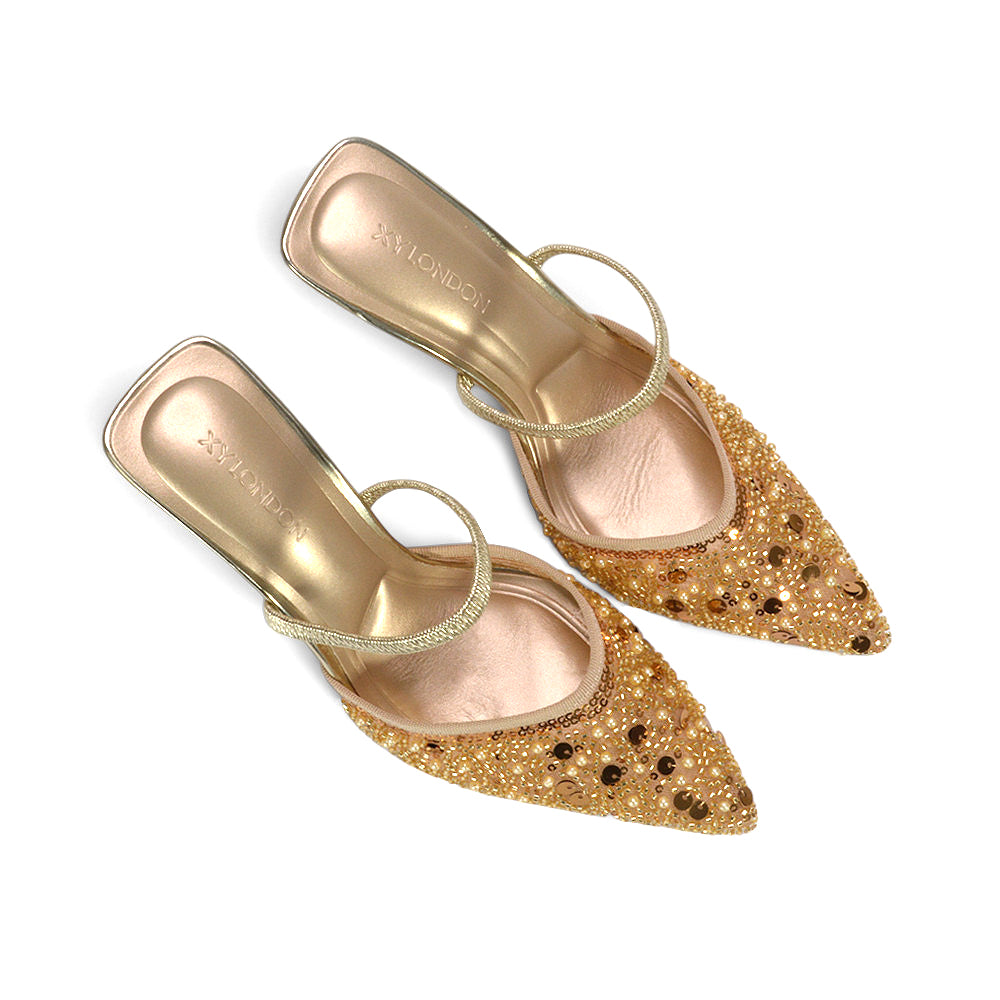 gold holiday party heels, gold graduation heels, gold birthday party stilettos, trendy gold high heels for cocktail parties, sparkling gold slingback pumps