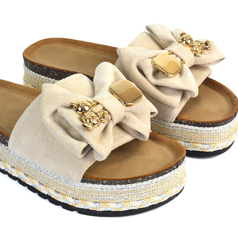 Beige Bow Sandals, Beige Slip On Sandals, Bow Sandals, Slip On Sandals