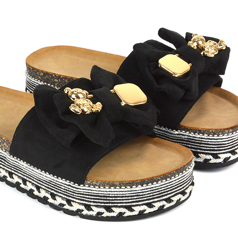 Black Bow Sandals, Black Slip On Sandals, Bow Sandals, Slip On Sandals