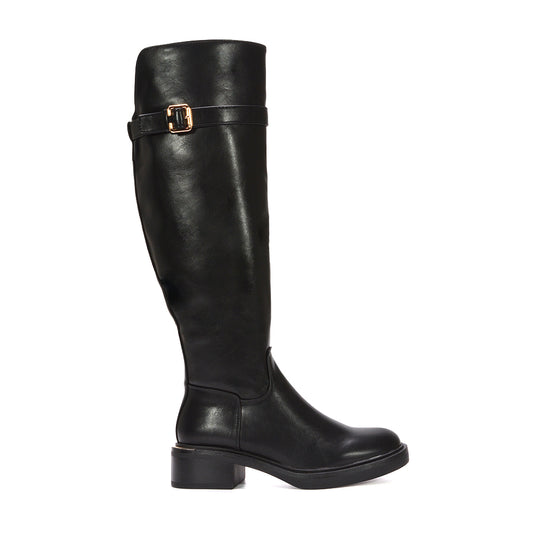 Faux leather boots, Black knee-high boots, Women's black knee-high boots with low heel