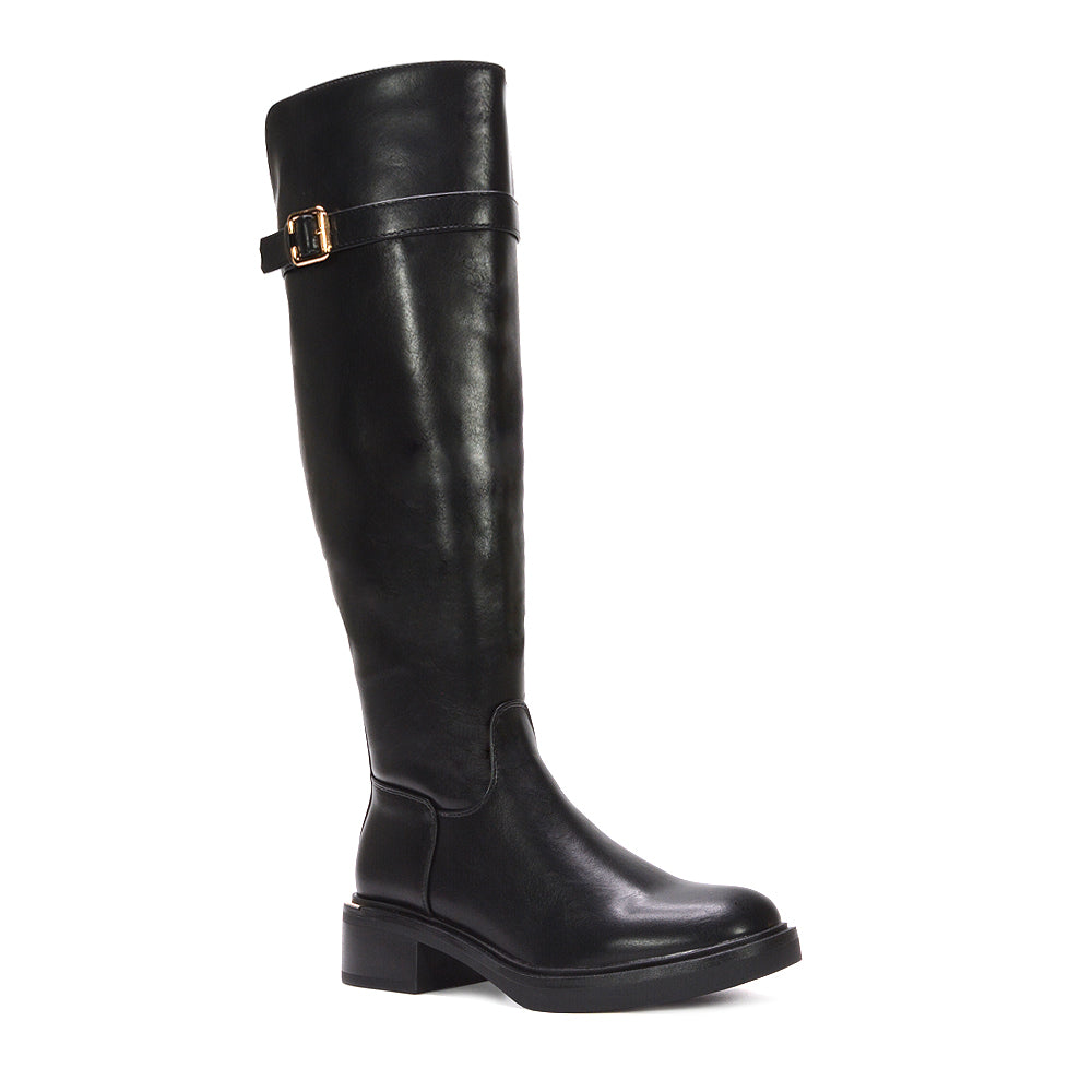Women's black riding boots, Black boots with buckle, Tall riding boots for women with buckle