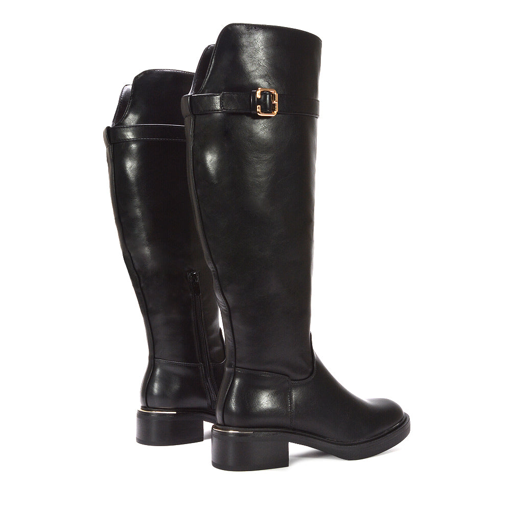 Tall black boots, Comfortable tall boots, Black PU leather fashion boots