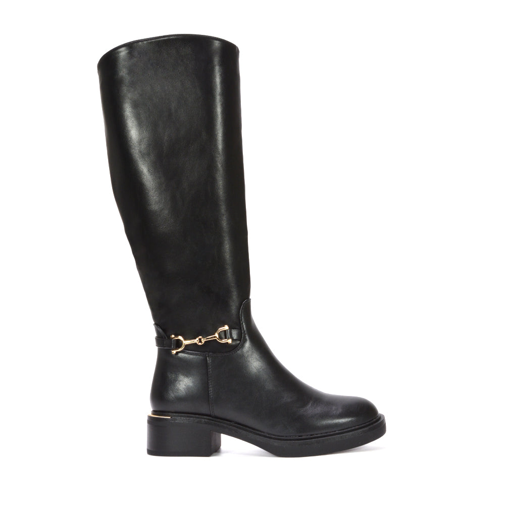 black knee-high riding boots for women, black tall boots for work outfits, best black knee-high boots for women 2025, PU leather knee-high boots, black boots, black biker boots, knee high boots, women's knee high boots