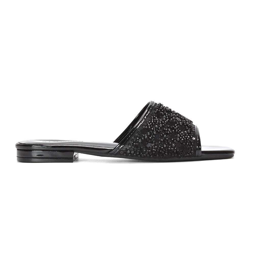 black sequin sandals, black sequin embroidered strappy sandals for women, black wedding guest sandals, black glam sandals