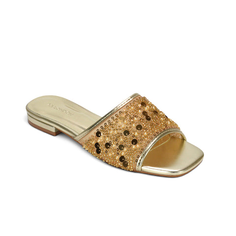 gold diamante sandals, gold slip on diamante embellished sandals, gold bridesmaid sandals, gold evening sandals