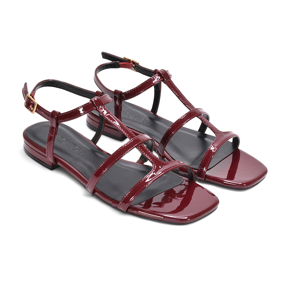 burgundy square toe sandals, burgundy summer flat sandals. square toe sandals, summer flat sandals