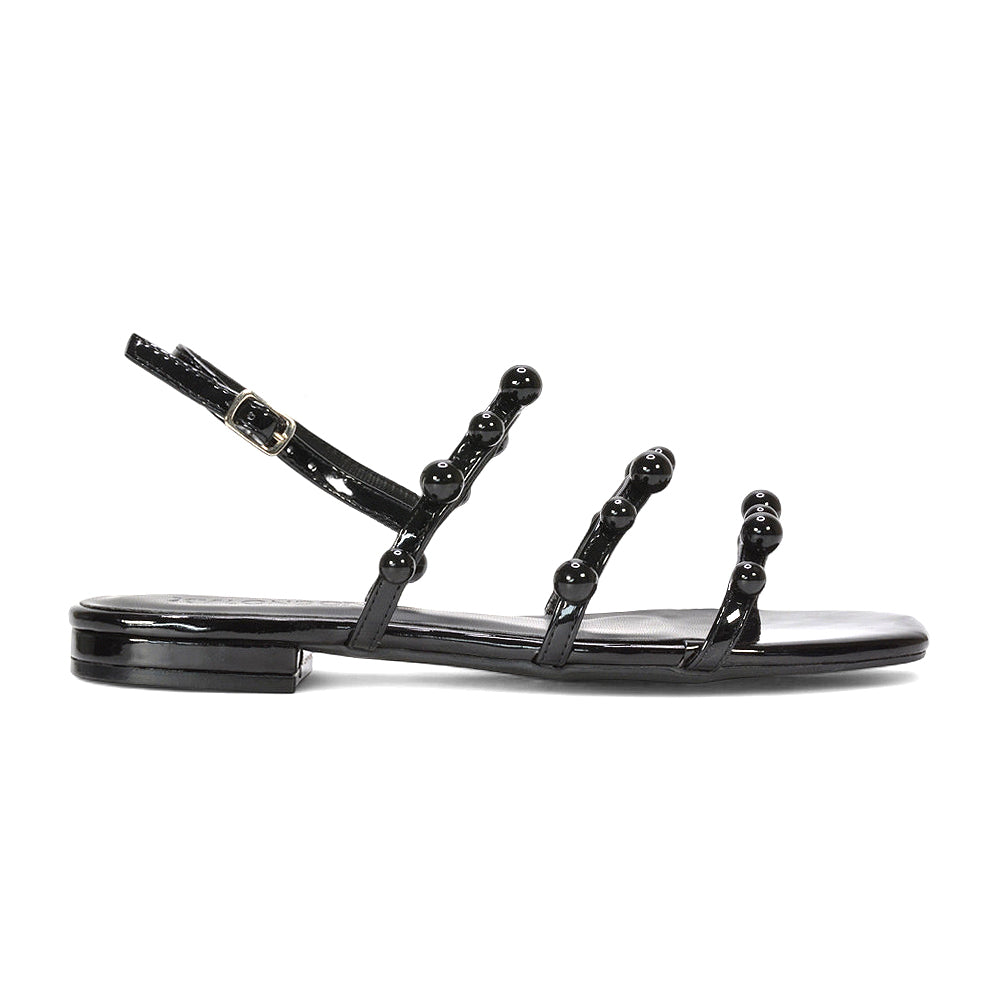 black strappy sandals, black slingback sandals, strappy sandals, slingback sandals, Women’s sandals with pearl-like bead design