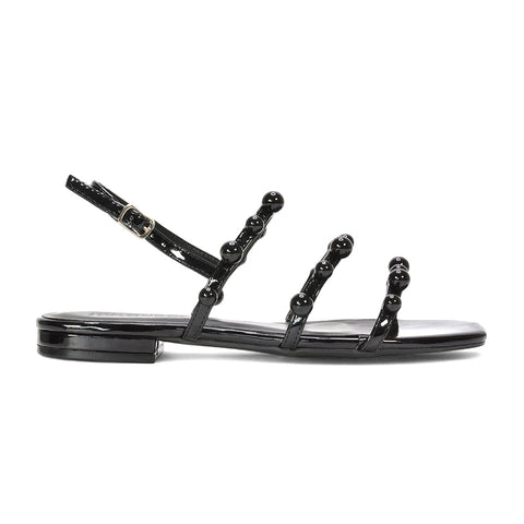 black strappy sandals, black slingback sandals, strappy sandals, slingback sandals, Women’s sandals with pearl-like bead design