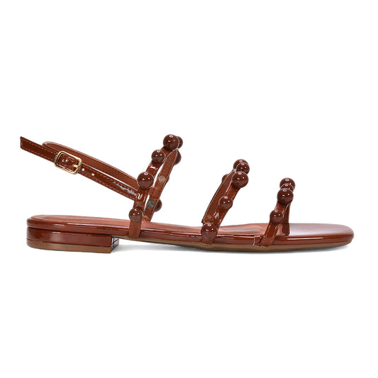 brown strappy sandals, brown slingback sandals, strappy sandals, slingback sandals, Women’s sandals with pearl-like bead design