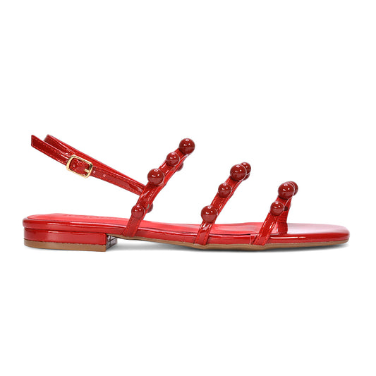 red strappy sandals, red slingback sandals, strappy sandals, slingback sandals, Women’s sandals with pearl-like bead design