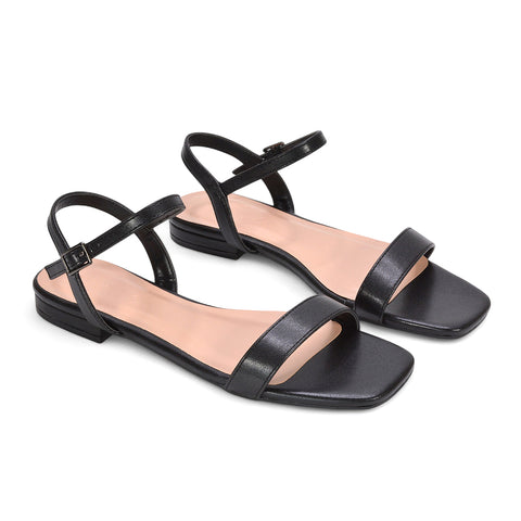 black ankle strap sandals, black square toe flat sandals, ankle strap sandals, square toe flat sandals