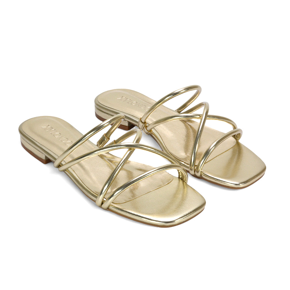 gold holiday sandals, gold crossover strap sandals, holiday sandals, crossover strap sandals, minimalist slip on sandals