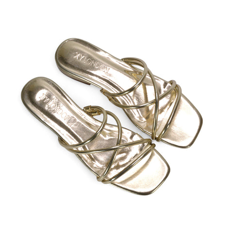 gold square toe sandals, gold slip on sandals, square toe sandals, slip on sandals, women's sandals, women's flat sandals, flat summer sandals
