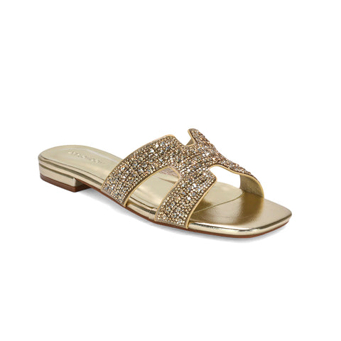 diamante summer sandals, comfortable flat sliders, ladies sparkly open toe slide sandals, gold holiday sandals, gold summer sandals