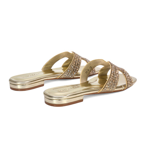 women’s slider sandals flat, beach slider sandals women, women’s lightweight summer sliders for beach and travel, gold strappy sandals, gold cut out strap sandals