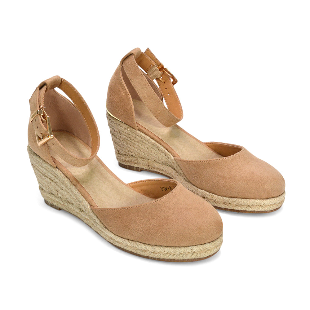 women’s espadrille wedges, holiday espadrille wedge sandals, everyday wedge sandals, holiday heels, wedge heel sandals, summer heels, beige strappy wedge heels