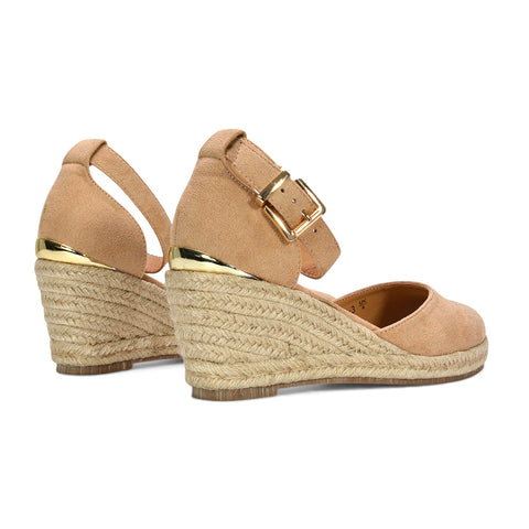summer espadrilles, casual espadrille wedges for women, vacation outfit sandals, stylish yet comfortable sandals, non-slip wedge sandals, beige heeled sandals