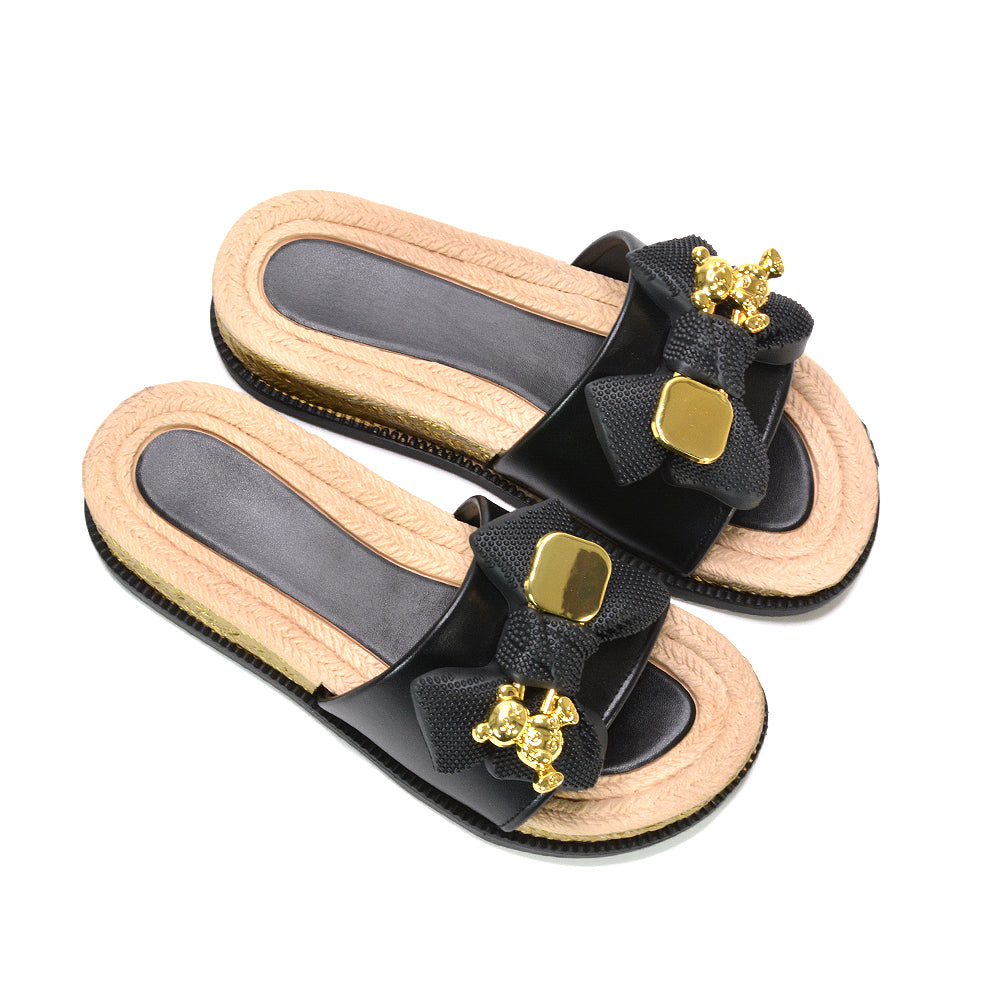 holiday sandals, black flat sandals, black slides, flat sandals, slides