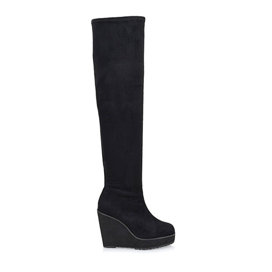 black knee high platform wedge boots 1000