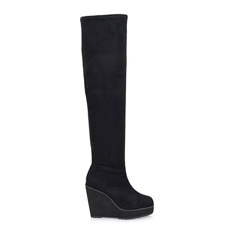 black knee high platform wedge boots