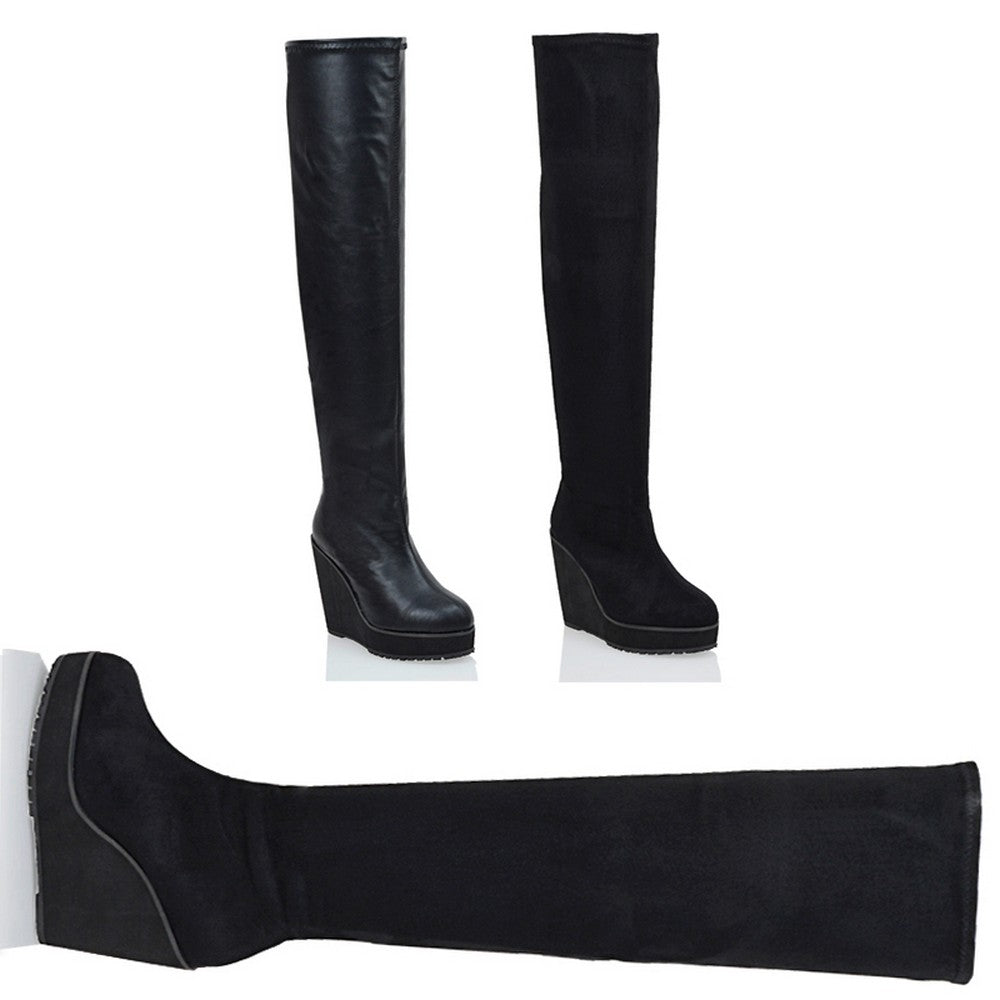 black long boots with wedge heel