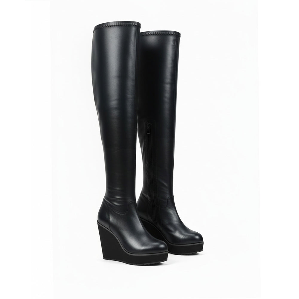 womens black knee high wedge boots
