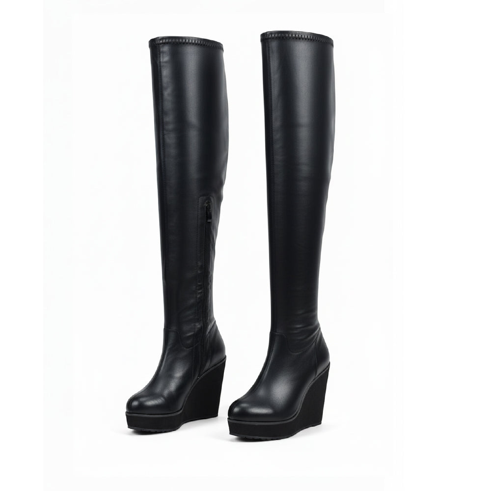 black tall wedge boots for women