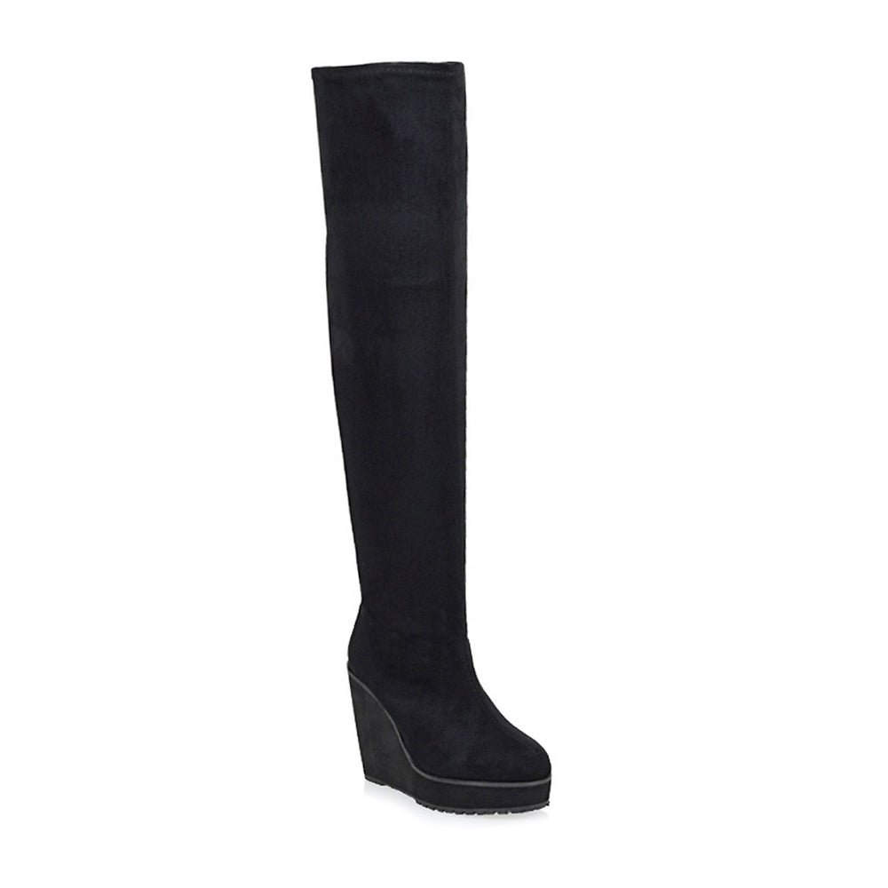 black knee high boots with wedge heel