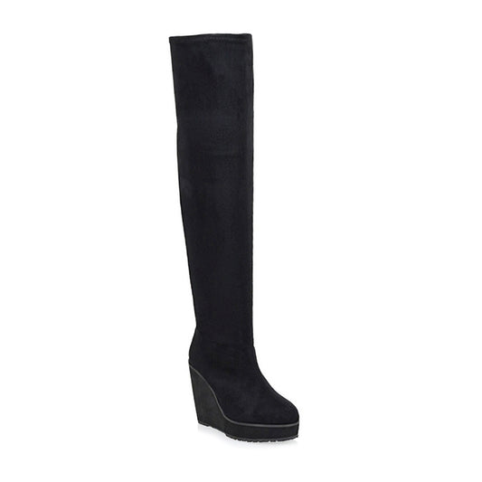black knee high boots with wedge heel