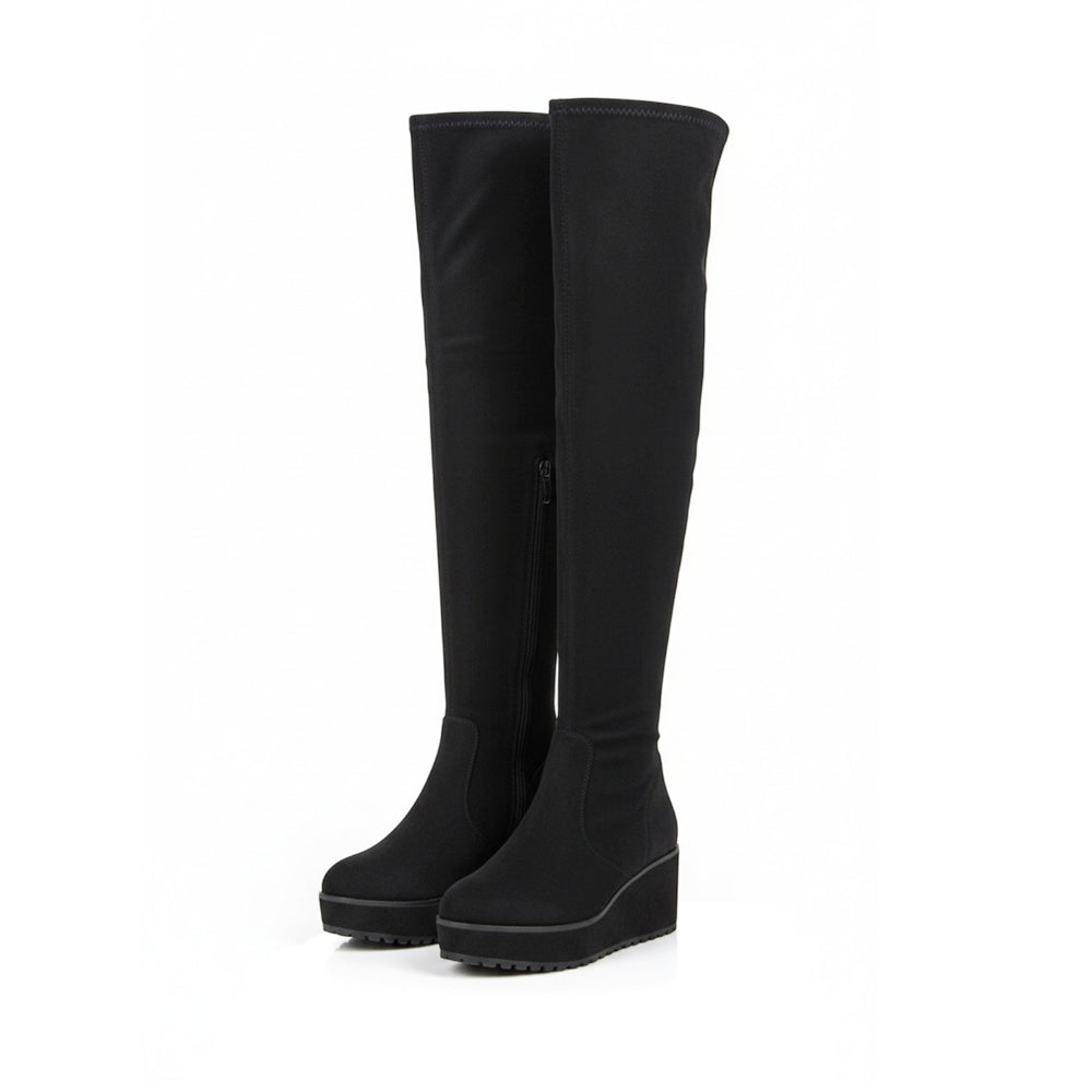 black high heel wedge boots for women