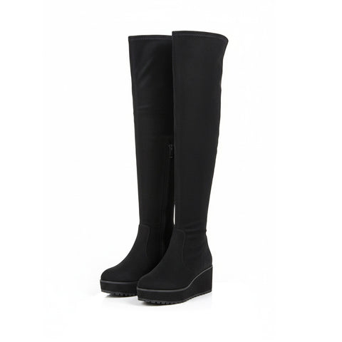 black high heel wedge boots for women