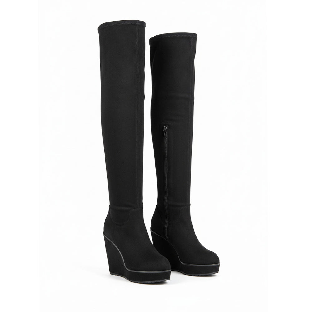 black platform knee high boots women