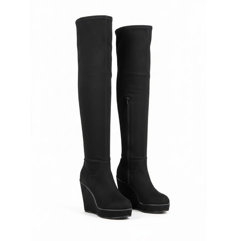black platform knee high boots women